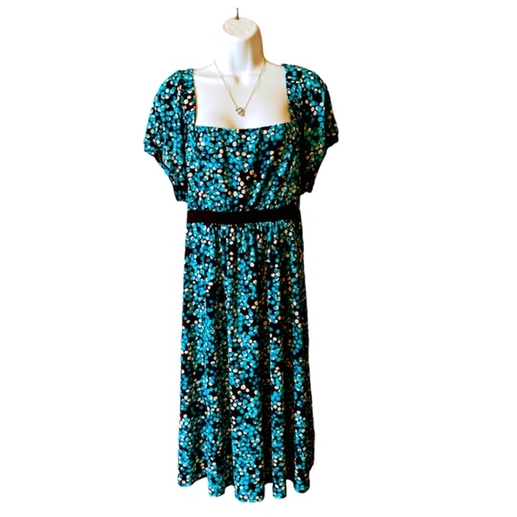 Apt. 9 Dresses & Skirts - Dress Turquoise Black White Dots Sheath Square Neck Sz. XL